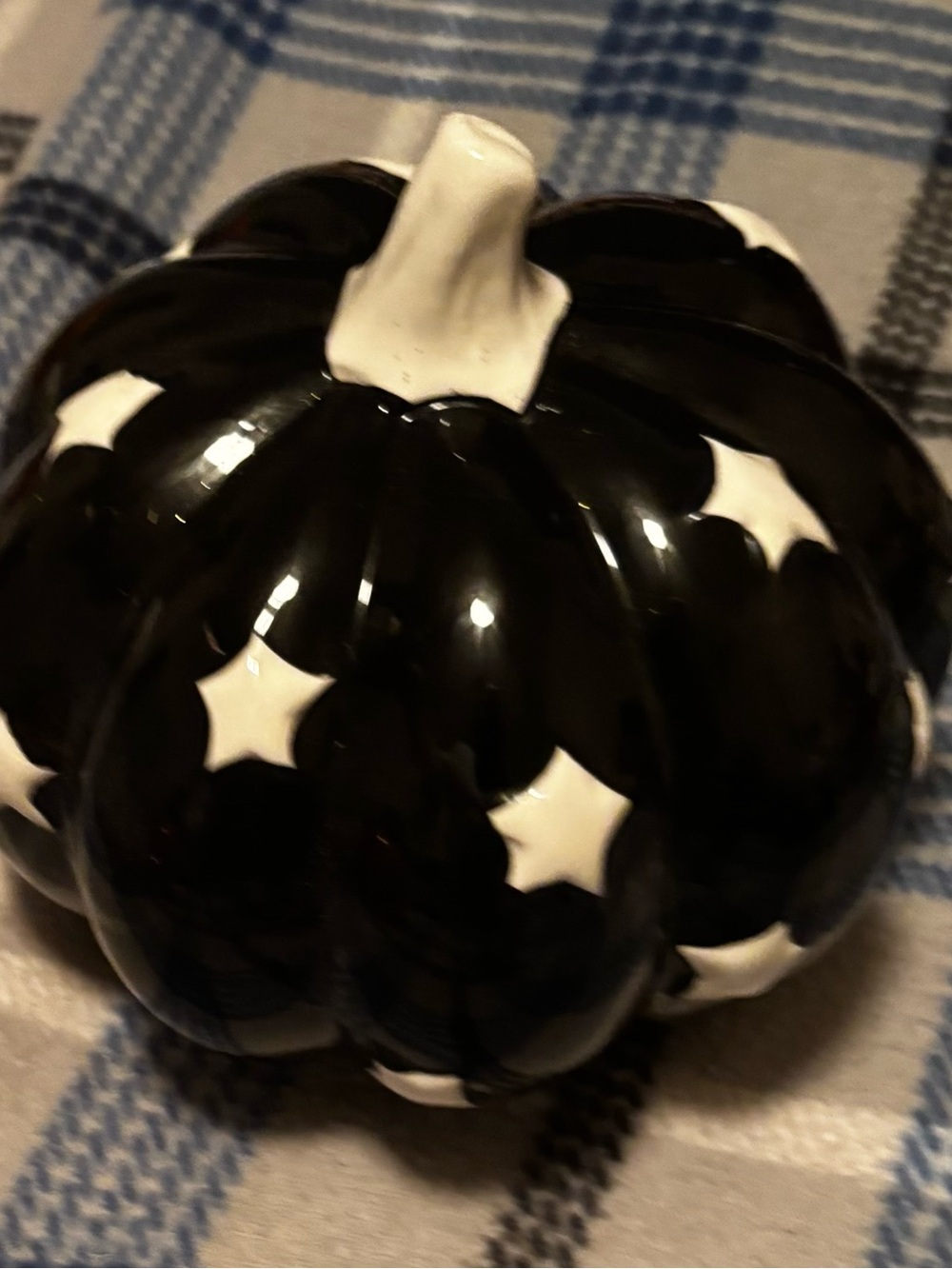 T.J.Maxx Black Ceramic Pumpkin with White Star Accents